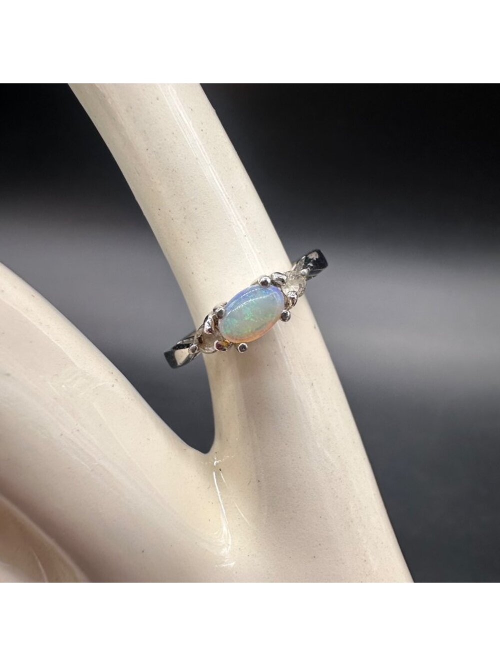 Vintage Avon Sterling Silver Opal Cubic Zirconia Ring Retro Dainty Size 5.75